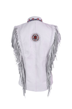 Elite Western Cowgirl White Leather Fringes Vest