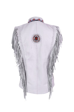 Elite Western Cowgirl White Leather Fringes Vest