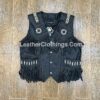 Stylish Cowgirl Black Leather Western Vest American Indian Vest With Fringes Beads Bones WLUV8