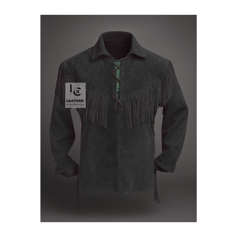 Woman Black Western Shirt With Fringes and Point Collar