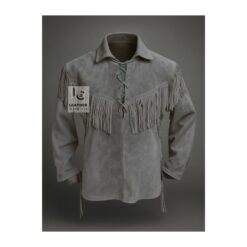 Woman Gray Western Shirt With Fringes and Point Collar