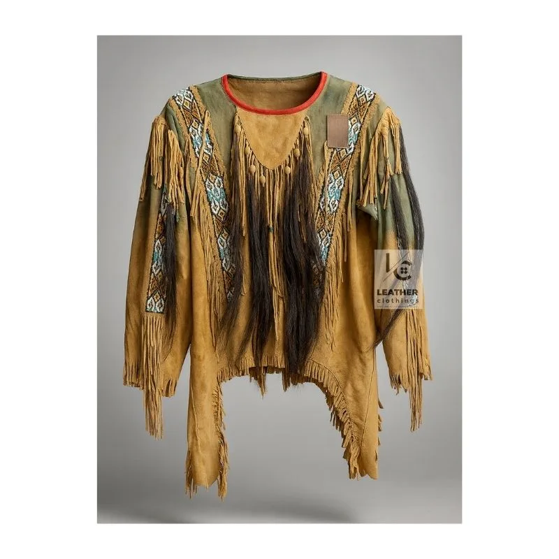 Woman Native American Indian Beaded Shirt Suede Sioux War Shirt WSWS2 Front Side