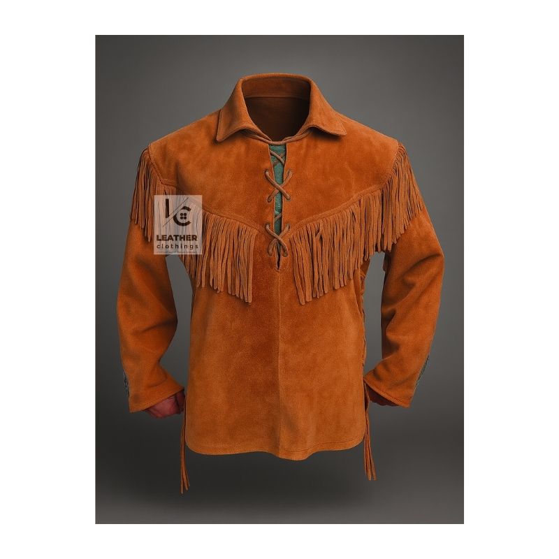 Woman Reddish Brown Western Shirt With Fringes and Point Collar
