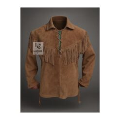 Woman Tan Brown Western Shirt With Fringes and Point Collar