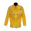 Woman Yellow Suede Shirt with Fringes and Beads