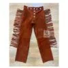 Women’s rust brown suede fringe pants with long cowboy side fringe