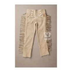 Women’s cream suede fringe pants with high waist and long side fringe
