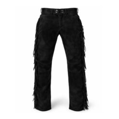 Woman's Western Black Suede Fringes Native Indian Pant With Laces WSP18