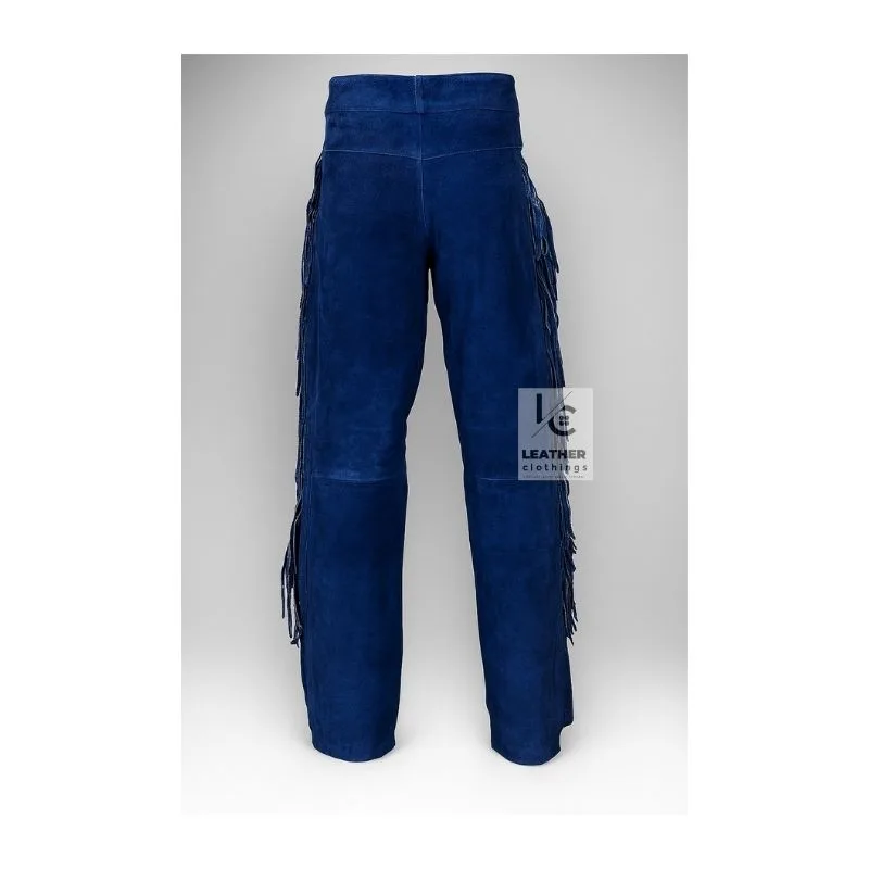 Woman's Western Blue Suede Fringes Pant WSP8C
