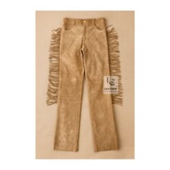Woman's Western Brown Suede Fringes Pant WSP9 Front Side