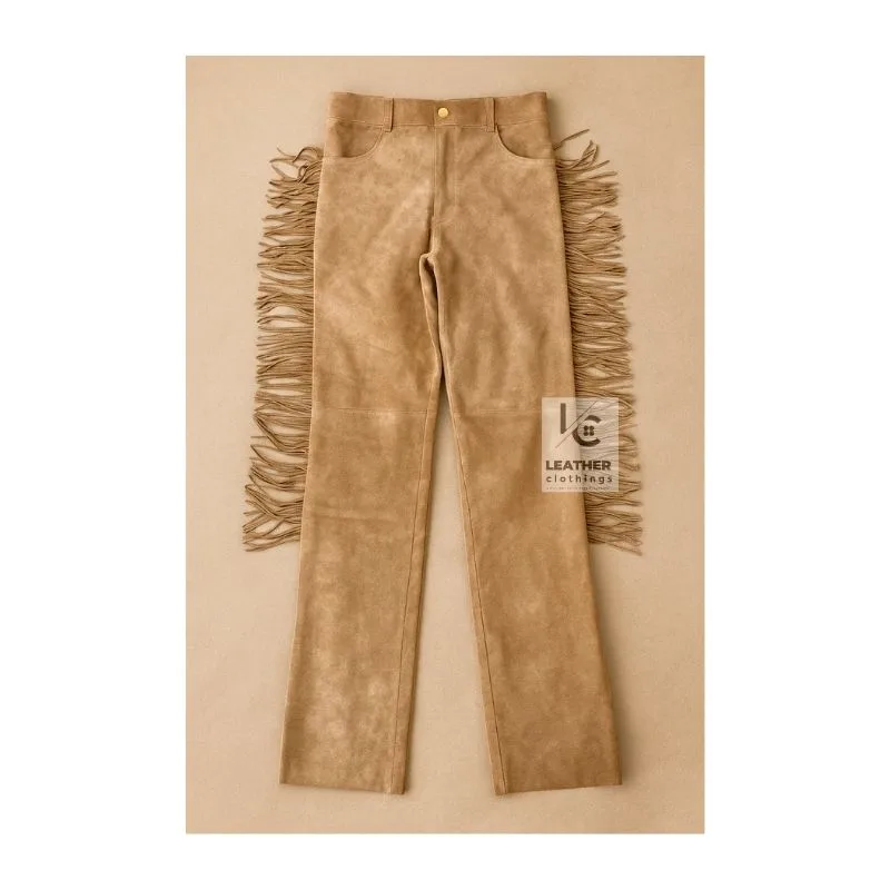 Woman's Western Brown Suede Fringes Pant WSP9 Front Side