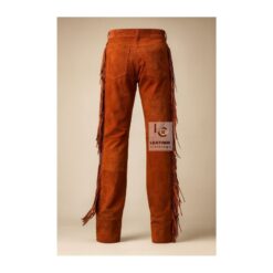Woman's Western Rusty Brown Suede Leather Fringes Cowgirl Pant WSP13 Back Side