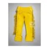 Women’s yellow suede high-waist fringe cowgirl pants with side buttons