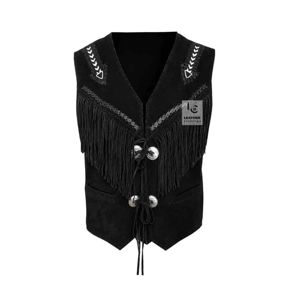 Cowgirl Black Suede Western Vest American Indian Vest