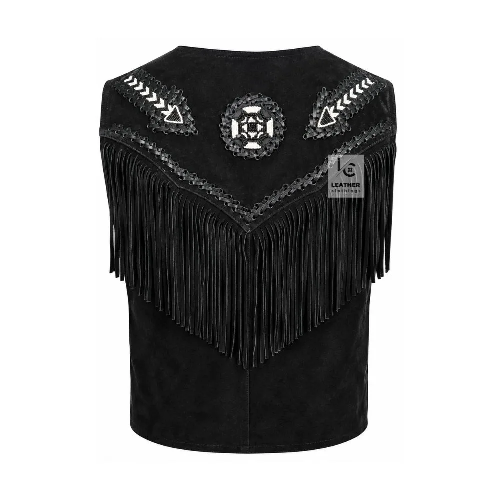Cowgirl Black Suede Western Vest American Indian Vest