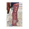 Men’s rusty brown suede rodeo chaps with long fringes and metal concho accents