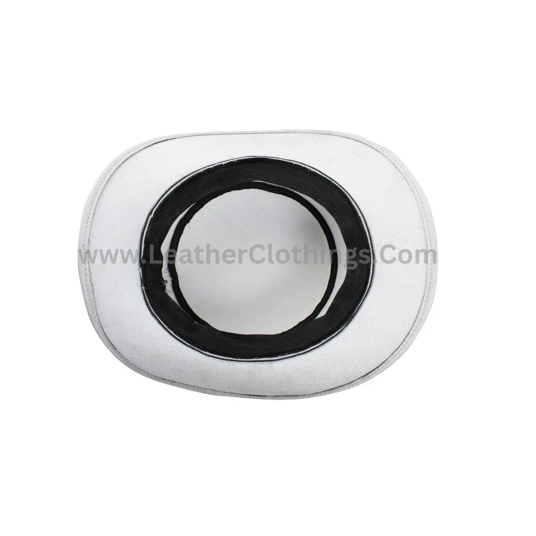 El Dorado White Leather Top Hat With Simple Band | TH121B