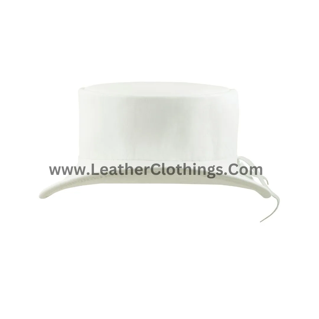 El Dorado White Leather Top Hat With Simple Band | TH121B