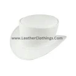 White leather top hat with classic tall crown and clean minimalist band design