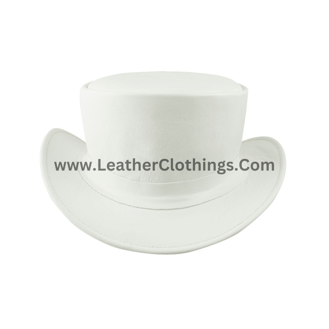 El Dorado White Leather Top Hat With Simple Band | TH121B