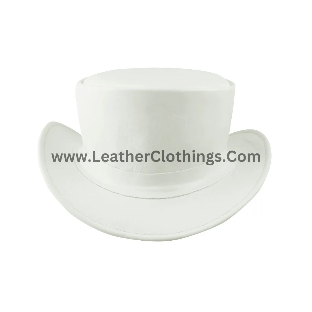 El Dorado White Leather Top Hat With Simple Band | TH121B