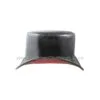 Black leather top hat with red lining and classic handcrafted design