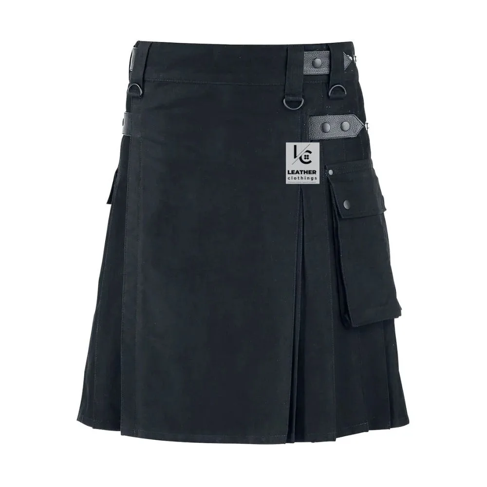 Men's Black Scottish Utility Cotton Kilt - Tactical Duty | MUK2 - Image 4