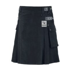 Men’s black Scottish utility cotton kilt with tactical pockets