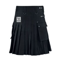Black tactical duty kilt for men made from durable cotton fabric