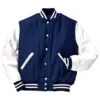 Blue Wool Varsity Jacket with White Leather Sleeves – Letterman Jacket