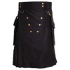 Men’s black Scottish utility cotton kilt with tactical straps and cargo pockets