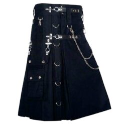 Men's Black Scottish Utility Cotton Kilt - Punk Gothic | MUK6