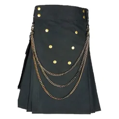 Men's Black Scottish Utility Cotton Kilt - Deluxe Chained | MUK5