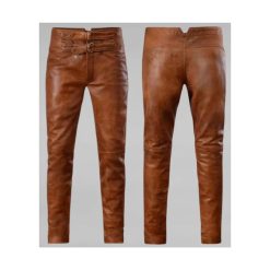 Men Brown Leather Pant With Buckle Belts MLP1B