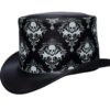 Skull Print Black Leather Top Hat