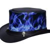 Printed Hell Fire And Skull Leather Top Hat