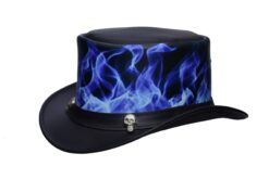 Printed Hell Fire And Skull Leather Top Hat