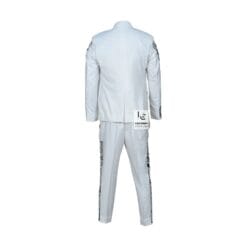 Men’s white musical note suit with embellished blazer and pants