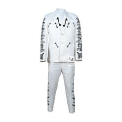 Men’s white musical note suit with embellished blazer and pants