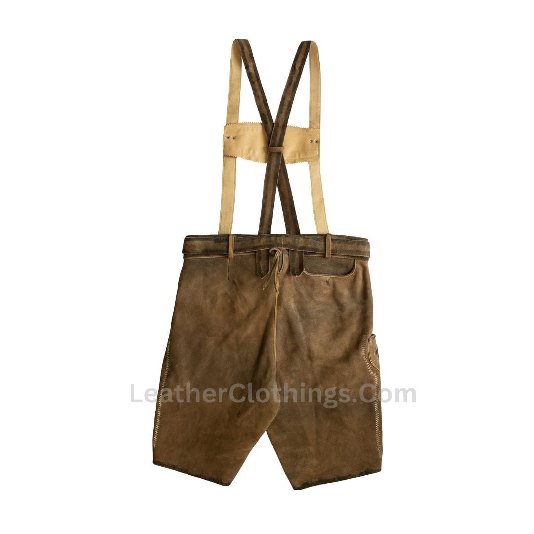Authentic Bavarian Lederhosen made from genuine leather with traditional embroidery, suspenders, and vintage-style buttons – ideal for Oktoberfest and cultural events