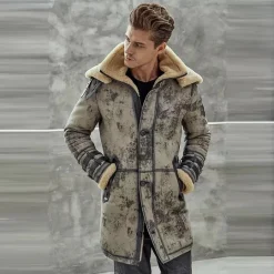 Real Sheepskin Aviator Coat - Leather Long Coat - Shearling Coat