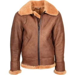 Men's B3 Shearling Sheepskin Jacket - Brown Bomber Jacket