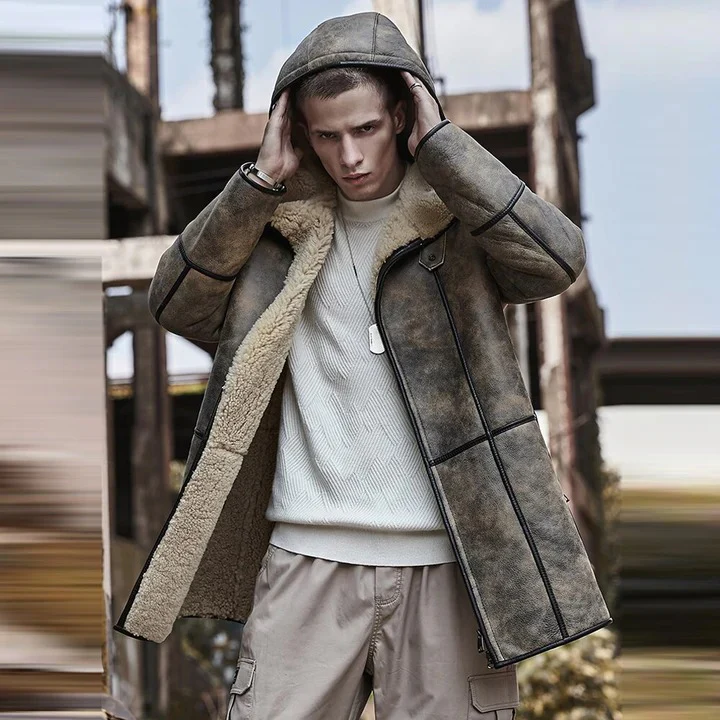 Men's Sheepskin Aviator Flight Jacket - B-7 RAF Hooded Jacket | MJ19 - Image 2