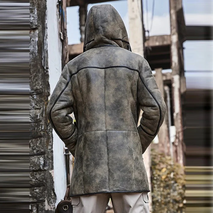 Men's Sheepskin Aviator Flight Jacket - B-7 RAF Hooded Jacket | MJ19 - Image 3