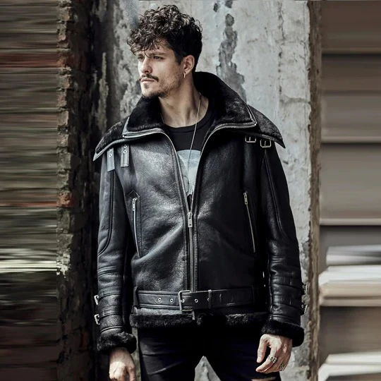 Men Leather B-3 Bomber Jackets - Double collar jacket