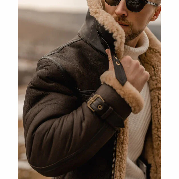 Men’s B3 Shearling Leather Jacket - Vintage Aviator Bomber Coat | MSJ4 - Image 6