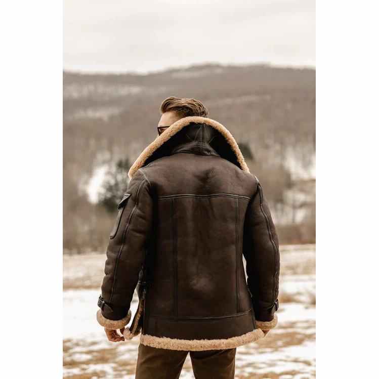 Men’s B3 Shearling Leather Jacket - Vintage Aviator Bomber Coat | MSJ4 - Image 5