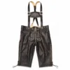 Men's Black Embroidered Lederhosen handcrafted from genuine goat leather with antique beige Bavarian embroidery