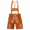 Trachten Short Lederhosen Real Shaded Brown with beige floral embroidery and adjustable suspenders