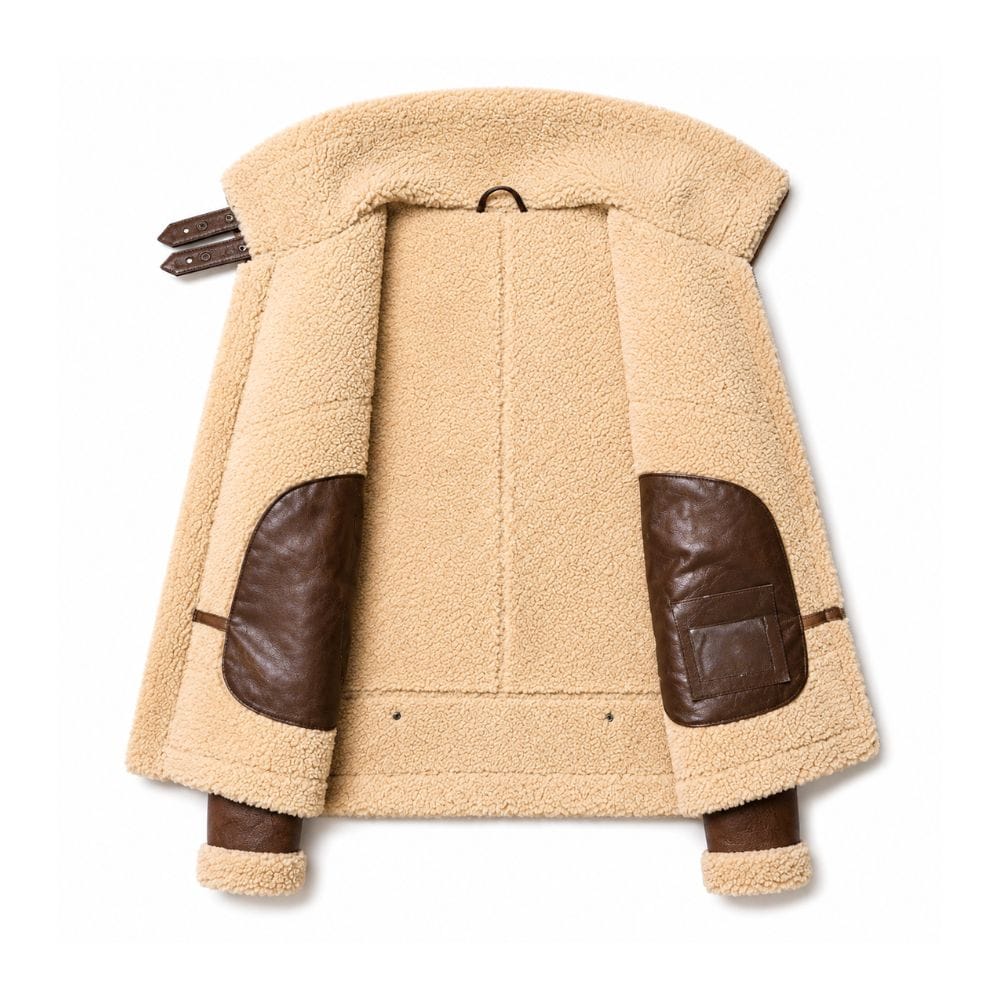 Men's Genuine Leather Shearling Bomber Aviator Jacket Sheepskin Coat Inner view